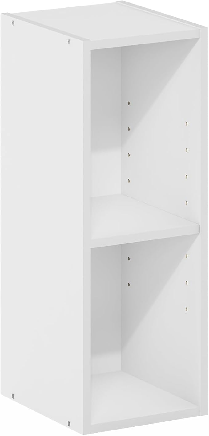 Furinno Fulda 2-Tier Space Saving Storage Shelf Bookcase, 8-Inch Width, White-NeatNest