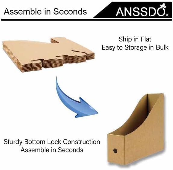 24 Pack Brown Cardboard Magazine Holder Bulk Kraft Magazine File Holder Magazine Organizer, Magazine Storage Box, Large Volume Magazine File Organizer as Book Bins (Kraft, set of 24)