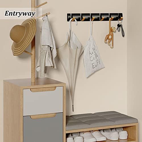 Coat Rack Wall Mount with 6 Hooks, 19.1 Inch Black Gold Modern Folding Coat Hook for Bathroom, Space Saving Towel Hooks for Hanging Coats, Hats, Scarves, Umbrella, and Keys-NeatNest