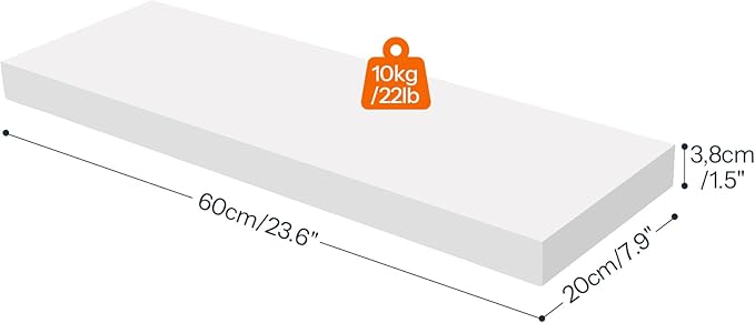 HOOBRO Floating Shelves for Wall, Wall Mounted Shelf Set of 2, 23.6" Hanging Shelf with Invisible Brackets, for Wall in Bathroom, Bedroom, Toilet, Kitchen, Living Room, Office, White WT60BJ01-NeatNest