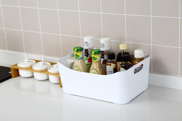 YBM HOME Storage Bins - Open Plastic Organizers and Storage Basket for Kitchen Pantry Organization, Under Sink Bathroom Storage, Toy Baskets, Food Storage Box Containers (Small - 6 Pack, White)