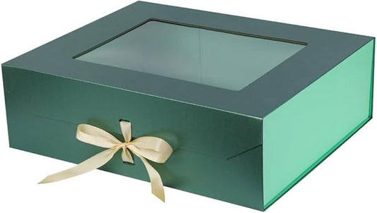 Extra Large Green Gift Box for Presents with Ribbon 19x16x6 Inches Clear Gift Box with Window Magnetic Closure Gift Boxes with Lids-NeatNest