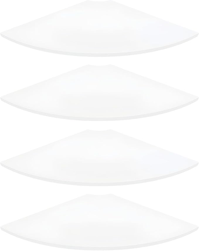 JJL Corner Shelf, 12-Inch Sector Wall Shelf, Set of 4 Wooden Hanging Corner Shelves with Wire Hole for Bedroom Corner Decoration, White-NeatNest
