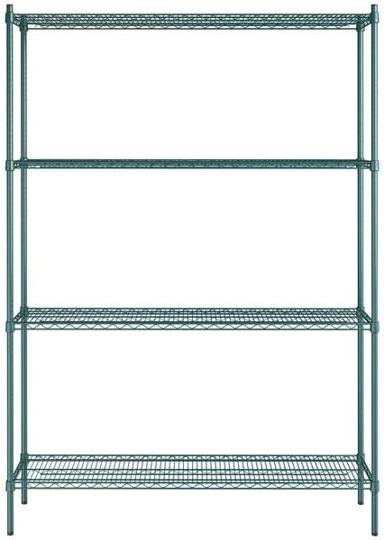 14" x 60" NSF Green Epoxy 4-Shelf Kit with 86" Posts, Heavy Duty Storage Shelving, Wire Shelving Kit, NSF Commercial Storage Rack Unit