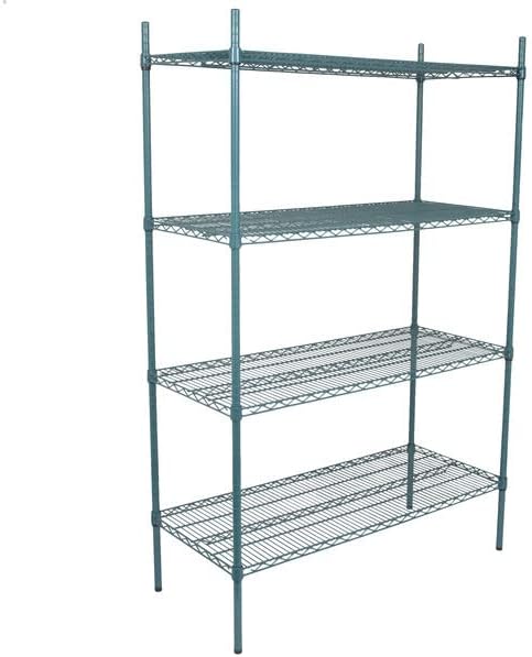 21" x 48" NSF Green Epoxy 4-Shelf Kit with 74" Posts, Heavy Duty Storage Shelving, Wire Shelving Kit, NSF Commercial Storage Rack Unit
