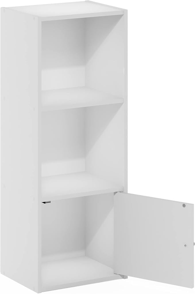 Furinno Luder Shelf Bookcase with 1 Door Storage Cabinet, White-NeatNest