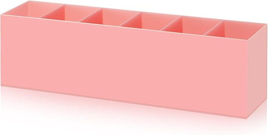 Jetec Acrylic Pen Holder 6 Compartments Makeup Brush Stationery Organizer Pencil Holder for Desk Accessories, Cosmetic Brushes, Dorm, Home, Bathroom, Kitchen, Office Supplies(Pink)-NeatNest