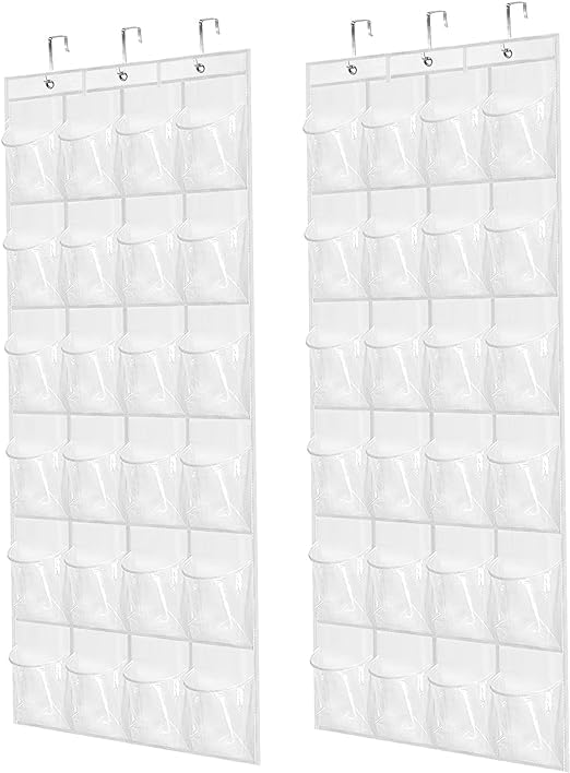 Over The Door Shoe Organizer - 2 Pack Shoe Rack for Door with 24 Pockets and Hooks, Shoe Holder Back of Door Organizers for Shoes, Hanging Shoe Organizer for Space Saving, White-NeatNest