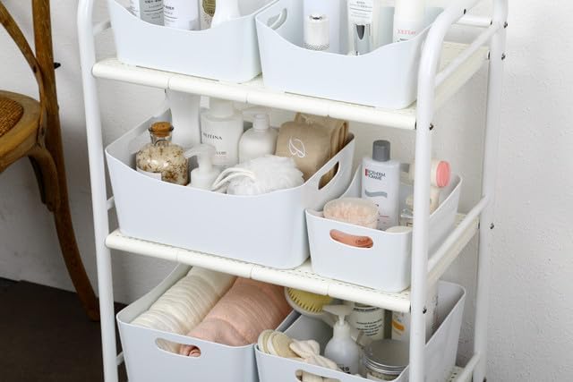 YBM HOME Storage Bins - Open Plastic Organizers and Storage Basket for Kitchen Pantry Organization, Under Sink Bathroom Storage, Toy Baskets, Food Storage Box Containers (Small - 6 Pack, White)