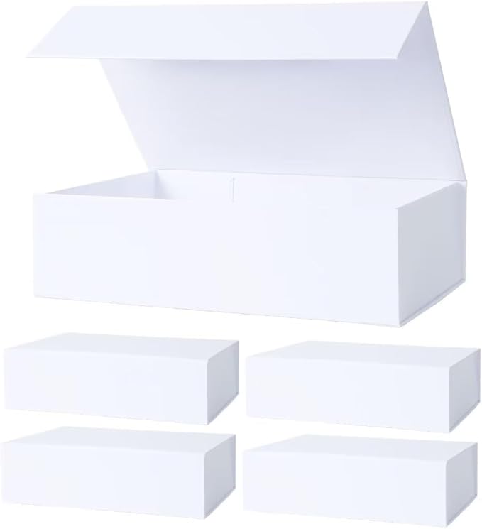 Aimyoo White Collapsible Gift Box with Magnetic Closure Lids 10.5x7x3 in, Bridesmaid Groomsman Proposal Boxes, Rectangle Storage Box 5 Pack-NeatNest