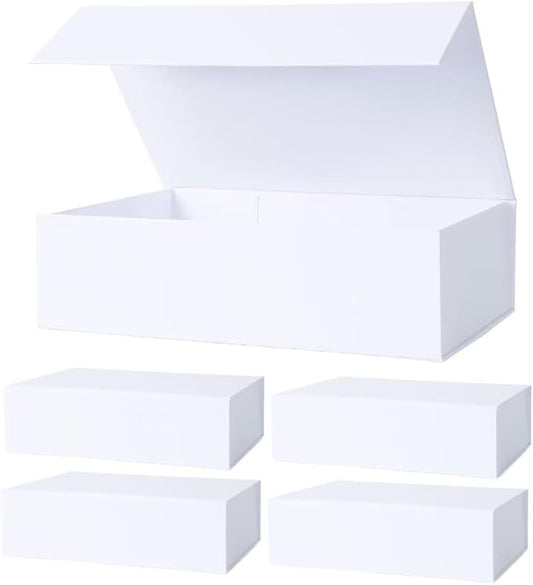 Aimyoo White Collapsible Gift Box with Magnetic Closure Lids 10.5x7x3 in, Bridesmaid Groomsman Proposal Boxes, Rectangle Storage Box 5 Pack-NeatNest