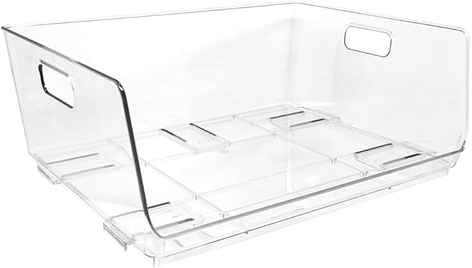 Isaac Jacobs 2-Piece (16" x 12" x 6.1") X-Large Wide Stackable Clear Storage Bins w/Open Front, Versatile Use, Set of 2, Desk, Office, Bathroom, Bedroom, Closet
