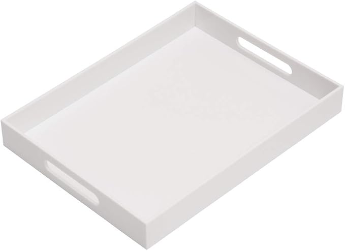 Glossy White Acrylic Serving Tray, 12x16Inch, Sturdy Kitchen Countertop Organizer, Decorative Vanity Table Tray, Ottoman Tray, 3/16 inch Thickness-NeatNest