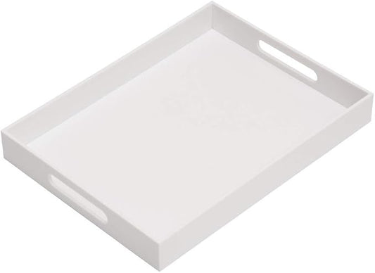 Glossy White Acrylic Serving Tray, 12x16Inch, Sturdy Kitchen Countertop Organizer, Decorative Vanity Table Tray, Ottoman Tray, 3/16 inch Thickness-NeatNest
