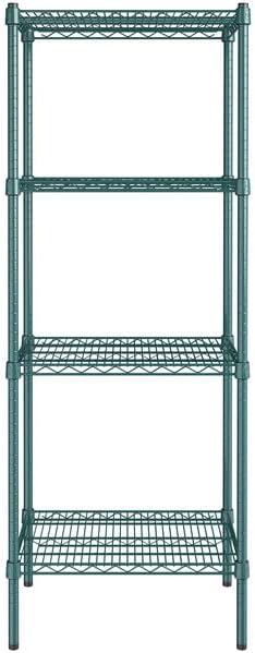 18" x 24" NSF Green Epoxy 4-Shelf Kit with 64" Posts, Heavy Duty Storage Shelving, Wire Shelving Kit, NSF Commercial Storage Rack Unit
