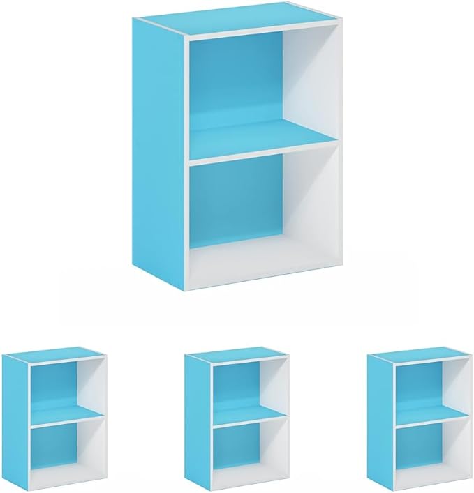 Furinno Luder Bookcase/Book/Storage, 2-Tier, Light Blue/White (Pack of 4)-NeatNest
