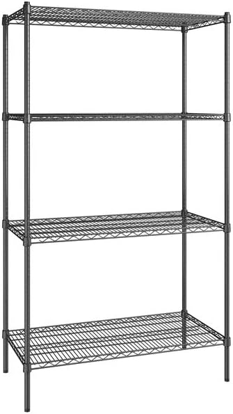 21" x 42" NSF Black Epoxy 4-Shelf Kit with 74" Posts, Heavy Duty Storage Shelving, Wire Shelving Kit, NSF Commercial Storage Rack Unit