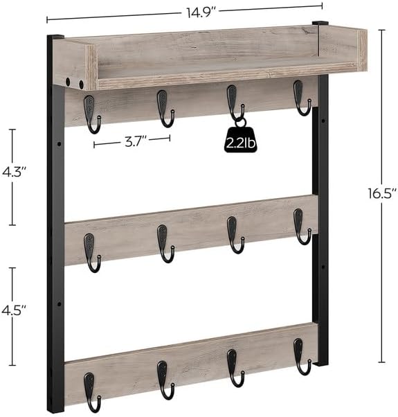 Coffee Mug Holder Stand, 3 Tier Mug Tree Rack, Hanging 12 Cups, with Top Shelf, for Kitchen, Dining Room, Living Room, Cafe, Greige and Black MH42BG-NeatNest