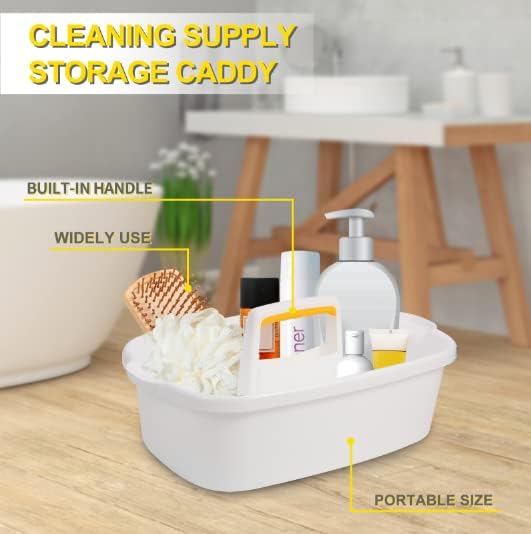 Cleaning Caddy,Plastic Portable Shower Caddy Basket Storage Organizer with Handle，Plastic Tool Storage Cleaning Supply Caddy，for Bathroom Vanity, Dorm Shelf & Cabinet，White-NeatNest