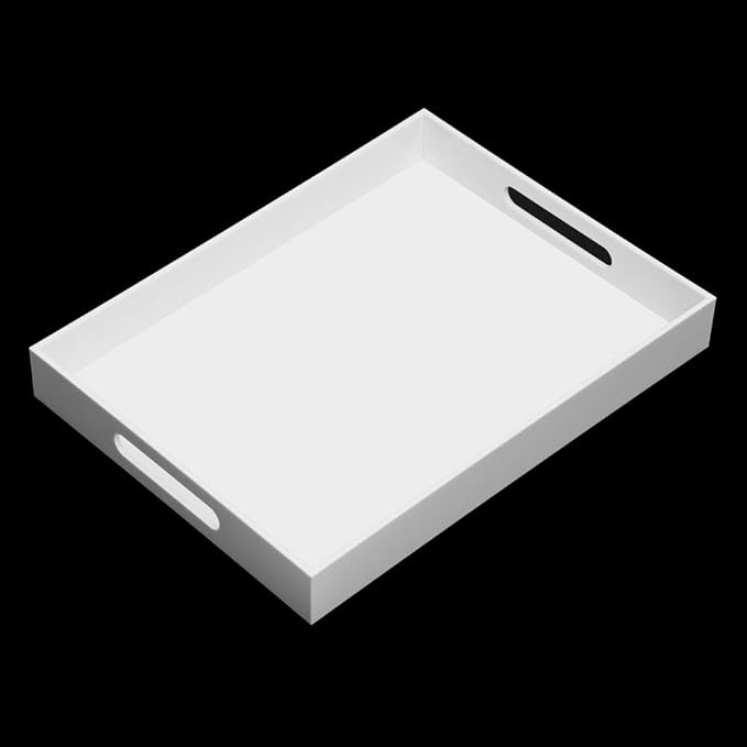 Glossy White Acrylic Serving Tray, 12x16Inch, Sturdy Kitchen Countertop Organizer, Decorative Vanity Table Tray, Ottoman Tray, 3/16 inch Thickness-NeatNest