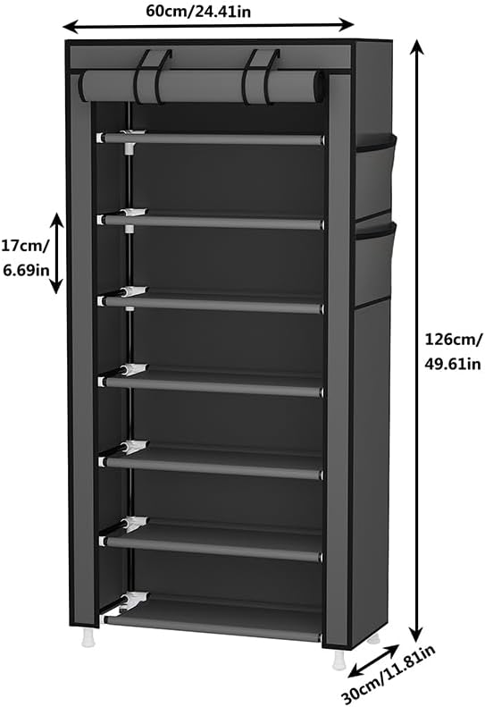 Calmootey 7 Tier Shoe Rack Organizer,Portable Shoe Shelf with Nonwoven Fabric Cover for Closet Hallway,Bedroom,Entryway,Grey-NeatNest