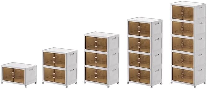 416 QT / 104 Gal Stackable Collapsible Storage Bins with Magnetic Doors & Wheels - Space-Saving Plastic Organizer Cabinet for Closet, Office, Home (White)-NeatNest