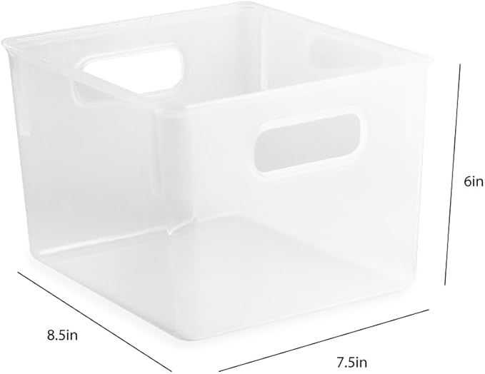 Isaac Jacobs 3-Pack Medium Clear Storage Bins (8.5” L x 7.5” W x 6” H) with Cutout Handles, Plastic Organizer for Home, Office, Kitchen, Fridge/Freezer, Drawers, BPA Free, Food Safe (3-Pack, Medium)