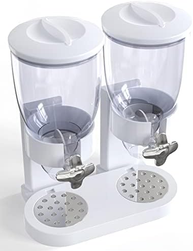 Dual Food Dispenser - Dry Food Dispenser Perfect As A Candy, Nuts, Rice, Granola, Cereal & more Dispenser. Dispenses 1 Ounce Per Twist! Stores Food, and Keeps Your Food fresh (White)-NeatNest