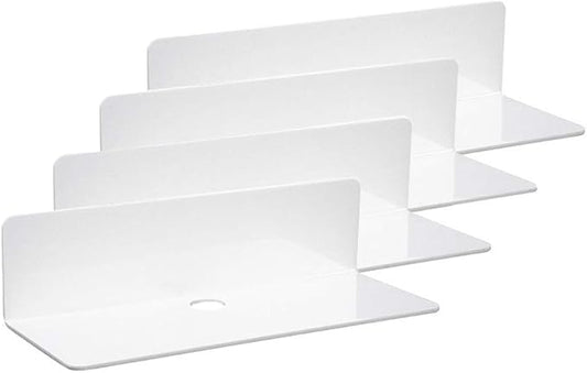 IEEK 9 Inch Acrylic Floating Shelves Set of 4,Small Wall Display Shelf for Bluetooth Speakers/Security Cameras/Nintendo Switch/Action Figures,Damage-Free Wall Shelves Stick-On Shelf,White-NeatNest