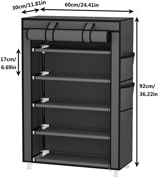 Calmootey 5 Tier Shoe Rack Organizer,Portable Shoe Shelf with Nonwoven Fabric Cover for Closet Hallway,Bedroom,Entryway,Grey-NeatNest