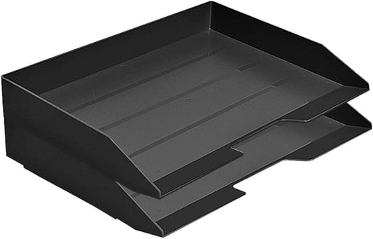 Acrimet Stackable Letter Tray 2 Tier Side Load, Plastic, Desktop File Organizer (Black Color)-NeatNest