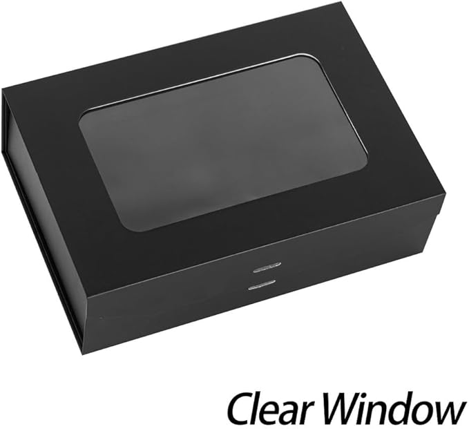 Black Gift Box for Presents with Ribbon 10.8x7.5x3.5 Inches Clear Gift Box with Window Magnetic Closure Gift Boxes with Lids-NeatNest
