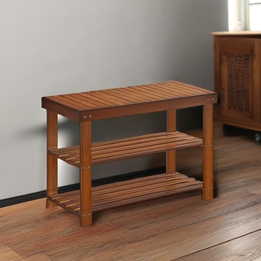 SONGMICS Shoe Rack Bench, 3-Tier Bamboo Shoe Storage Organizer, Entryway Bench, Holds Up to 286 lb, 11.3 x 27.6 x 17.8 Inches, for Entryway Bathroom Bedroom, Yellow Brown ULBS04WL-NeatNest