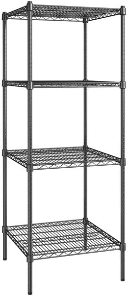 24" x 24" NSF Black Epoxy 4-Shelf Kit with 64" Posts, Heavy Duty Storage Shelving, Wire Shelving Kit, NSF Commercial Storage Rack Unit