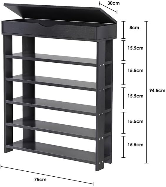 soges 5-Tier Wooden Shoe Rack with Storage Cabinet, 29.5 inches Vertical Free Standing Shoe Shelf, Shoe Organizer Storage Cabinet for Entryway, Living Room, Hallway, Doorway, Black-NeatNest