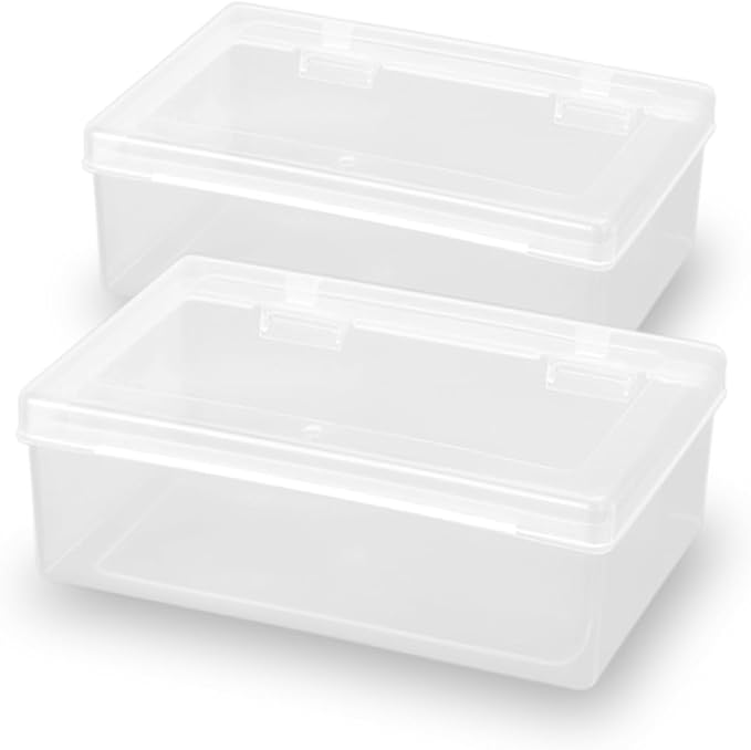 2 Pack Rectangle Small Storage Containers Box 6.5 x 4.17 x 2.28 inch, Clear Plastic Storage Containers Box for Collecting Small Items, Beads, Game Pieces, Business Cards, Crafts Accessories-NeatNest
