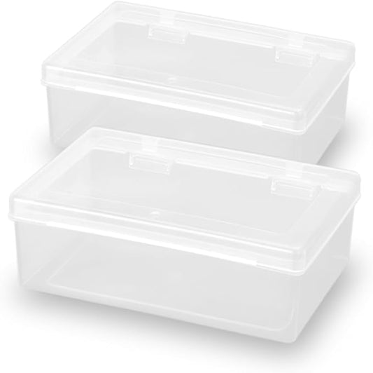 2 Pack Rectangle Small Storage Containers Box 6.5 x 4.17 x 2.28 inch, Clear Plastic Storage Containers Box for Collecting Small Items, Beads, Game Pieces, Business Cards, Crafts Accessories-NeatNest