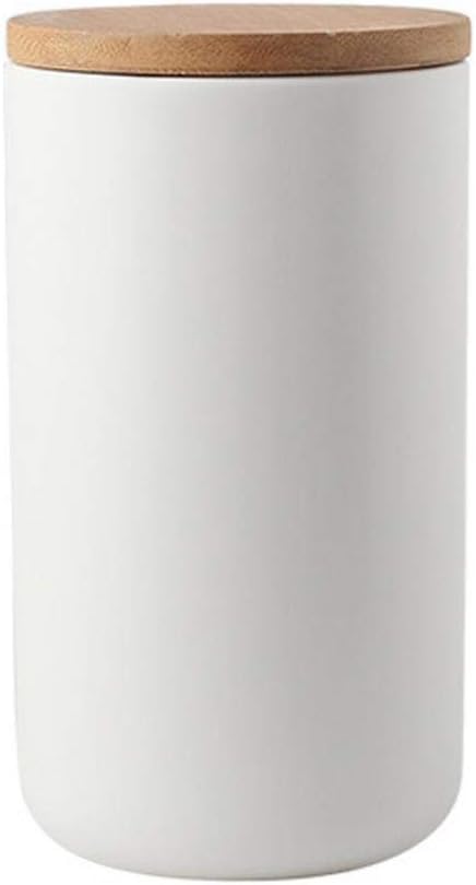 Ceramic Food Storage Jar Canister Modern Design Food Canisters with Airtight Seal Bamboo Lid, Loose Tea Coffee Spice Nuts Snacks Storage Jar Canister (White 33.81oz/1000ml)-NeatNest