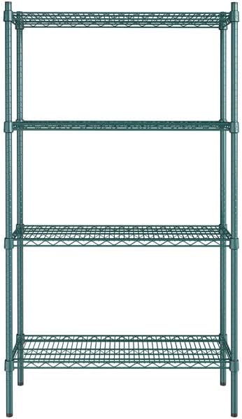 14" x 36" NSF Green Epoxy 4-Shelf Kit with 64" Posts, Heavy Duty Storage Shelving, Wire Shelving Kit, NSF Commercial Storage Rack Unit