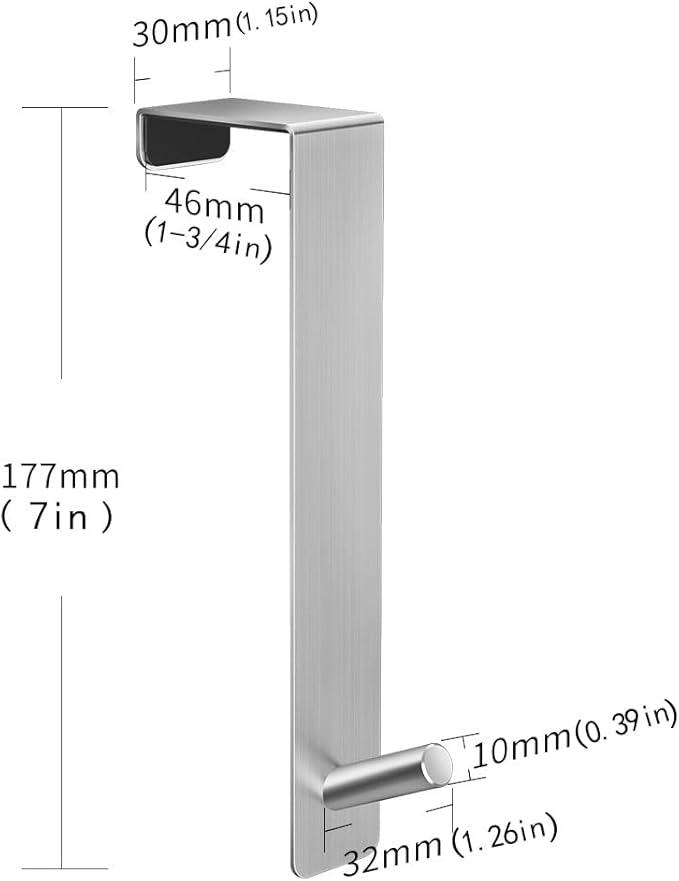 Over The Door Hooks (4 Pack) - Wide 1-3/4" Fit Thick Door, Extended to 7" - Heavy Duty Stainless Steel Brushed Nickel Door Hanger Holds Up to 50Lbs - Single Door Hooks for Office, Bedroom - Silver
