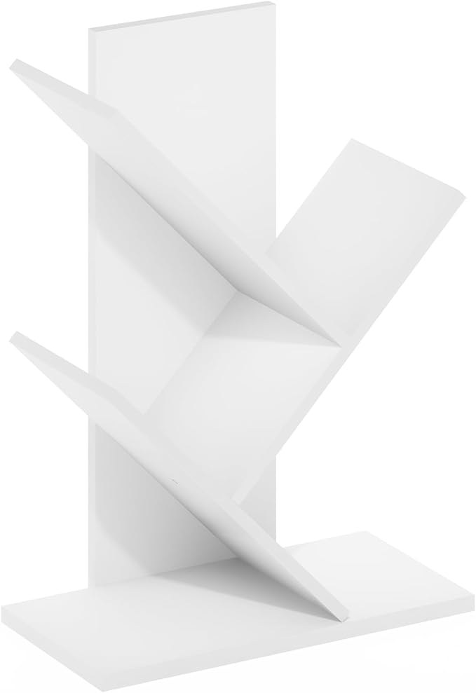 Furinno Tree Bookshelf 3-Tier Floor Standing Tree Bookcase, White-NeatNest