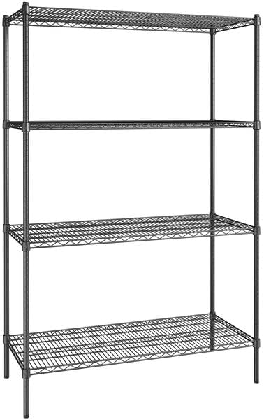 21" x 48" NSF Black Epoxy 4-Shelf Kit with 74" Posts, Heavy Duty Storage Shelving, Wire Shelving Kit, NSF Commercial Storage Rack Unit