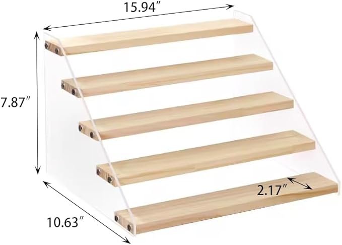 BYCY Wood Display Stand 5 Tier Clear Acrylic Display Shelf Riser for Perfumes Pop Figures Jewelry Cupcake Spice Desserts (1 Pack)-NeatNest
