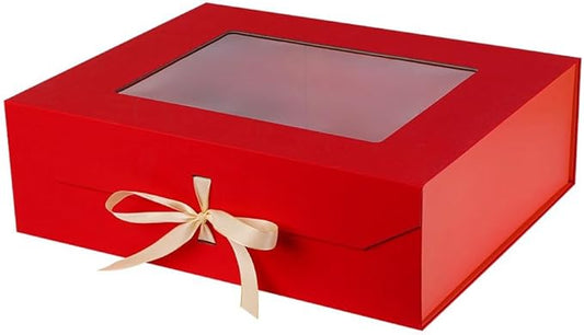 Extra Large Red Gift Box for Presents with Ribbon 19x16x6 Inches Clear Gift Box with Window Magnetic Closure Gift Boxes with Lids-NeatNest