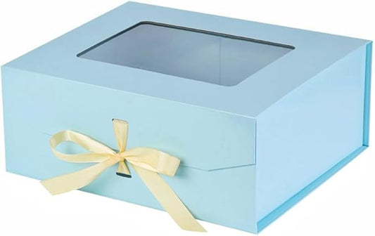 Blue Gift Box for Presents with Ribbon 13.2x11x5.3 Inches Clear Gift Box with Window Magnetic Closure Gift Boxes with Lids-NeatNest