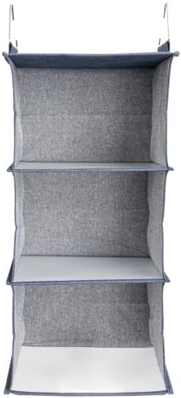 Household Essentials Hanging Cotton Blend Closet Organizer with 3 Storage Shelves, Denim-NeatNest