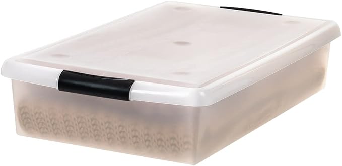 IRIS USA 40 Qt Plastic Under Bed Storage Nestable Organizer Bin Container with Secure Lids and Durable Buckles, 3-Pack, Under Bed Storage Containers for Clothes Shoes Bedding, Black/Clear-NeatNest