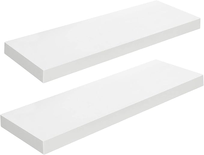 HOOBRO Floating Shelves for Wall, Wall Mounted Shelf Set of 2, 23.6" Hanging Shelf with Invisible Brackets, for Wall in Bathroom, Bedroom, Toilet, Kitchen, Living Room, Office, White WT60BJ01-NeatNest