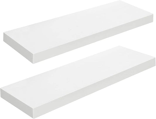 HOOBRO Floating Shelves for Wall, Wall Mounted Shelf Set of 2, 23.6" Hanging Shelf with Invisible Brackets, for Wall in Bathroom, Bedroom, Toilet, Kitchen, Living Room, Office, White WT60BJ01-NeatNest