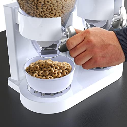 Dual Food Dispenser - Dry Food Dispenser Perfect As A Candy, Nuts, Rice, Granola, Cereal & more Dispenser. Dispenses 1 Ounce Per Twist! Stores Food, and Keeps Your Food fresh (White)-NeatNest